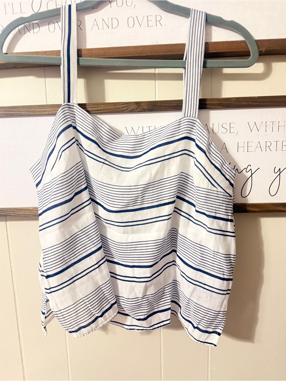 Forever 21 White and Navy Striped Square-Neck Tank Top